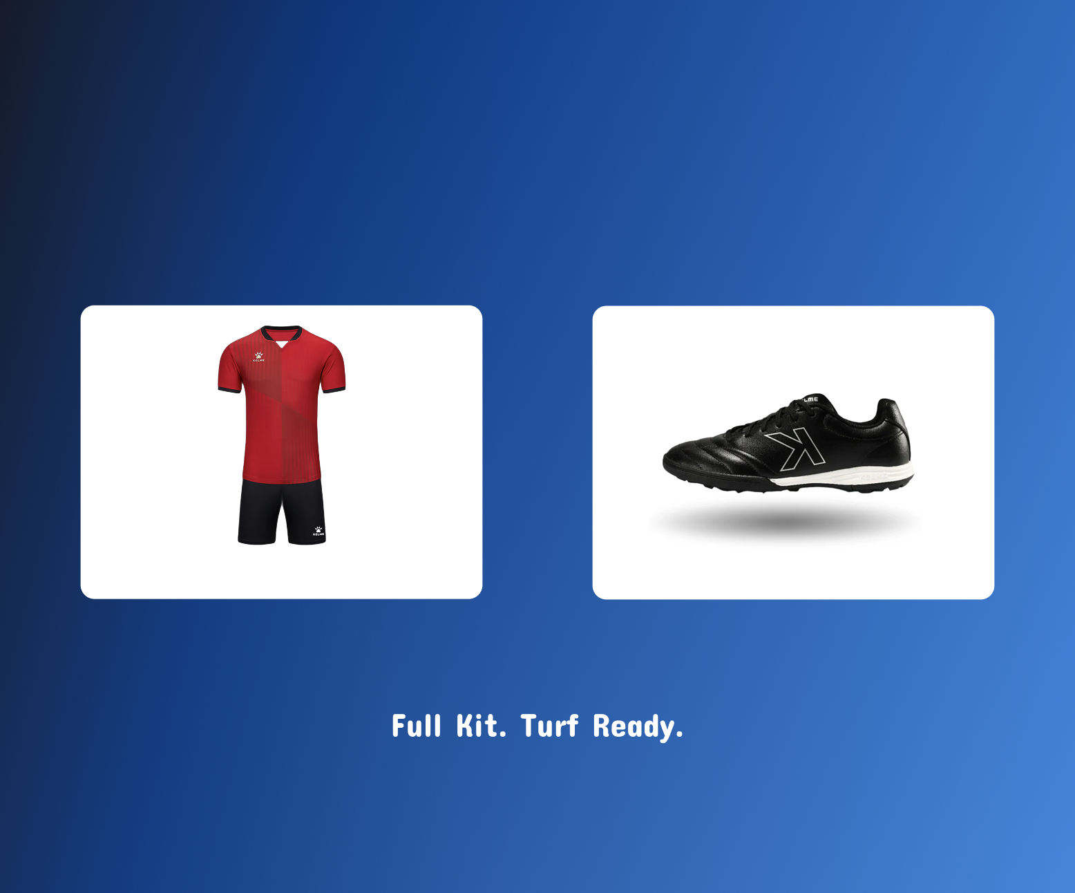 Starter pitch set: red soccer jersey and shorts with black turf cleats