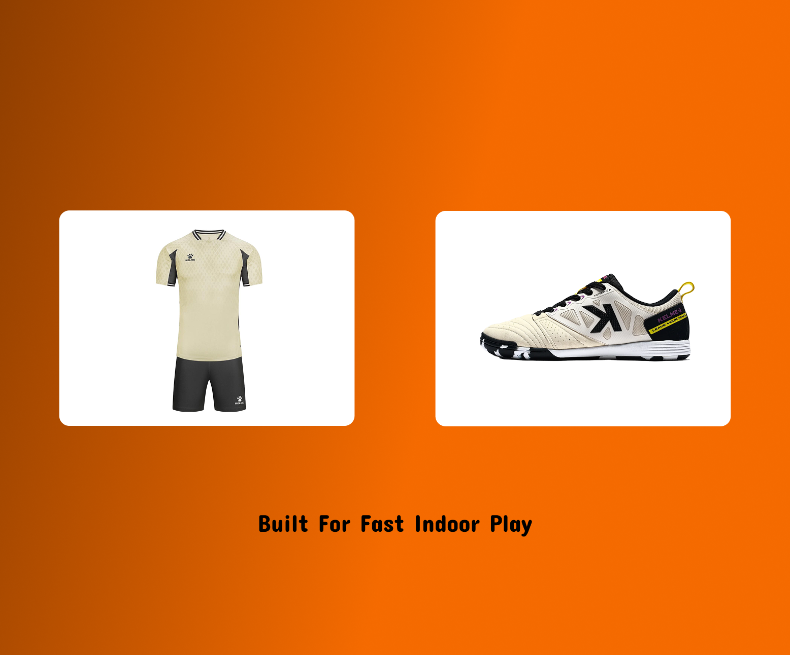Soccer striker pack: cream jersey and black shorts with white futsal shoes