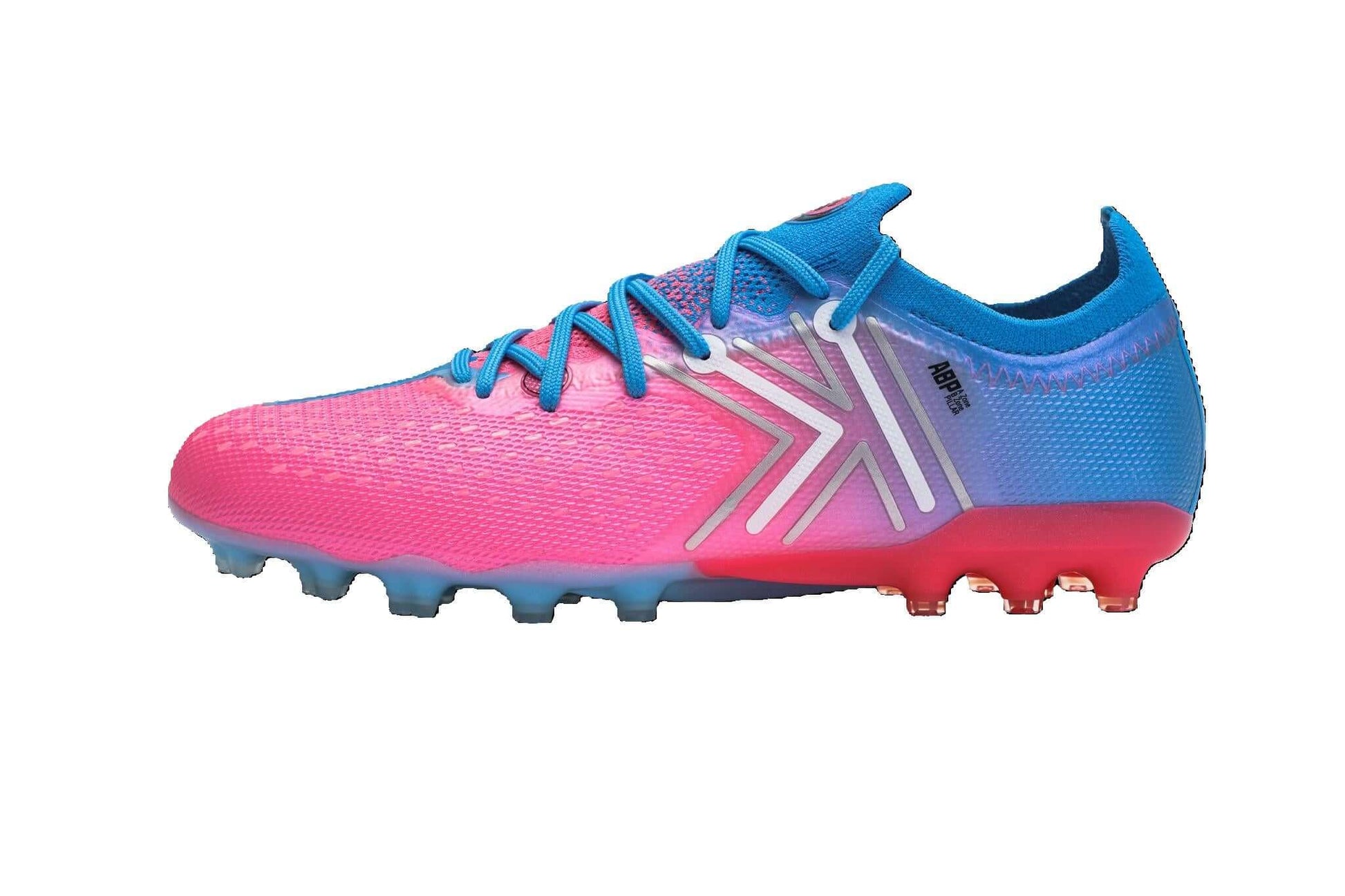 Kelme Men's Command-and-Control Soccer Shoes in pink and blue, designed for high-performance on Multi-ground surfaces.