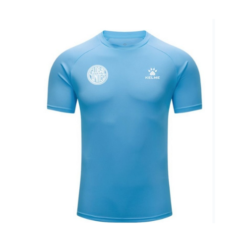 Light blue Global United FC T-shirt with crew neck, club crest and Kelme logo