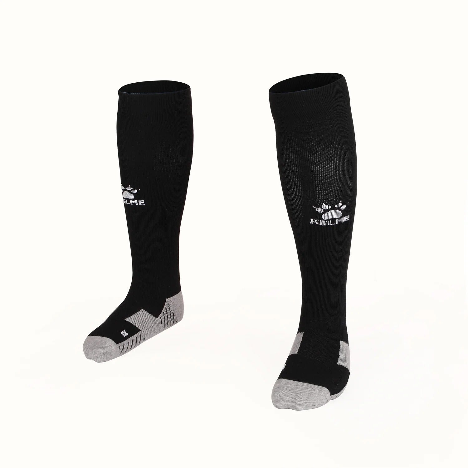 Kelme core futsal goalkeeper socks, black with gray toe and heel