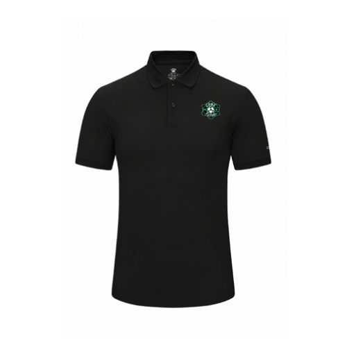Men's black short-sleeve polo shirt with crest logo