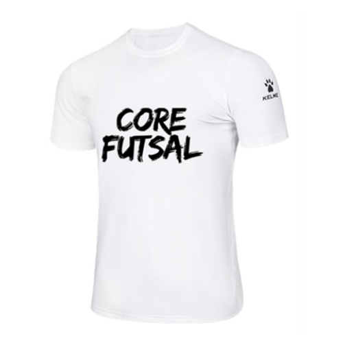 Kelme CORE FUTSAL white wordmark t-shirt with small sleeve logo
