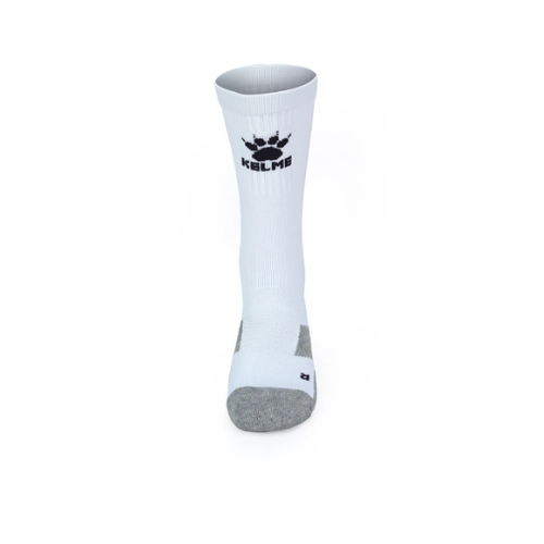 White Kelme performance futsal socks with logo, gray toe and heel