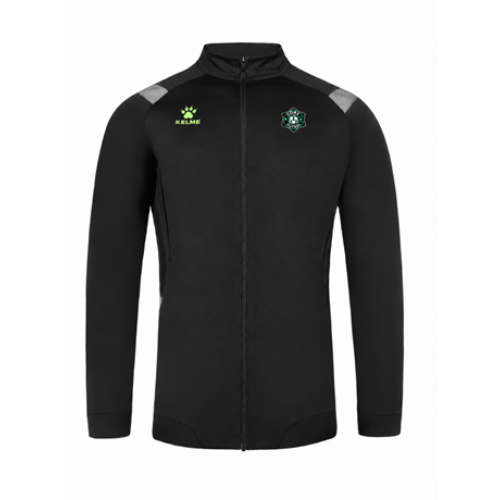 Kelme Core full-zip track jacket in black, stand collar, long sleeves, team crest logo